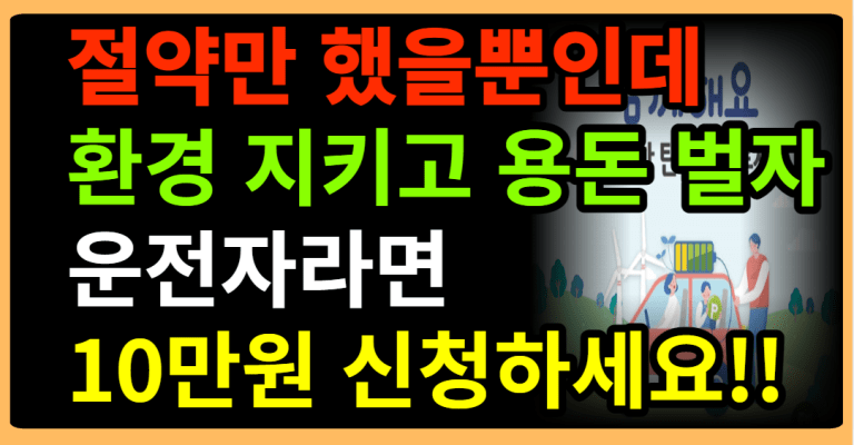 절약만 했을뿐인데 환경 지키고 용돈 벌자 운전자라면 10만원 신청하세요!!