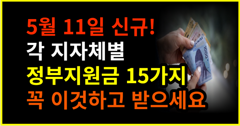 5월 11일 신규! 각 지자체별 정부지원금 15가지 꼭 이것하고 받으세요