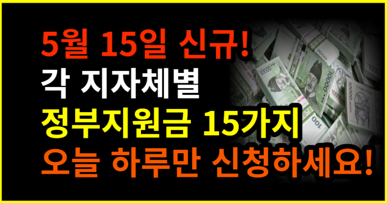 5월 15일 신규! 각 지자체별 정부지원금 15가지 오늘 하루만 신청하세요!