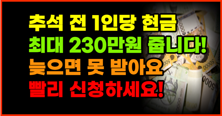 1인 최대 230만원 받아가세요! 신청 안하면 안줍니다!