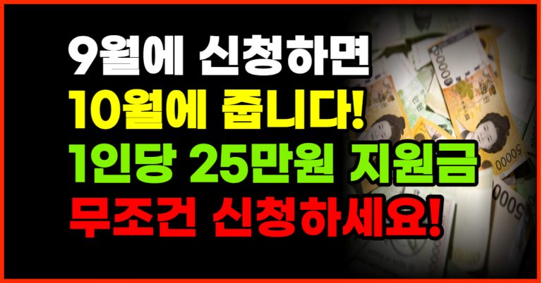 1인당 25만원 지원금 9월에 신청해야 10월에 줍니다!