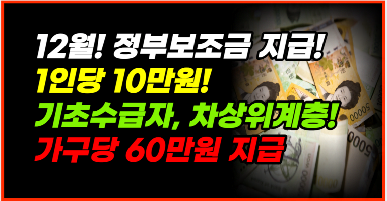 12월 마지막 정부 보조금 60만원지급! 이것 꼭 신청하세요!