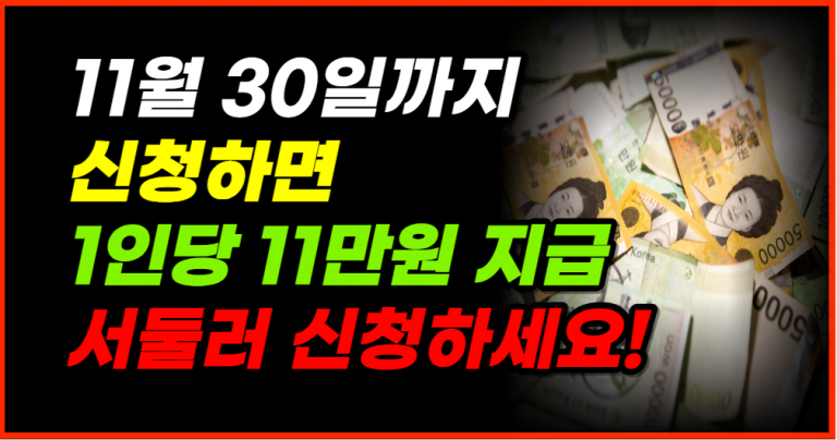 1인당 11만원 지원!! 11월 30일 마감됩니다 서둘러 신청하세요!!