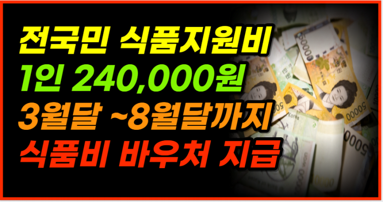 정부가 3월부터 5개월간 최대 24만원 식품비로 지원합니다!