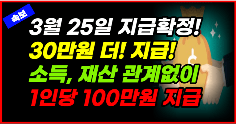 소득없어도 상관없어! 정부지원금 100만원 지급 확정!