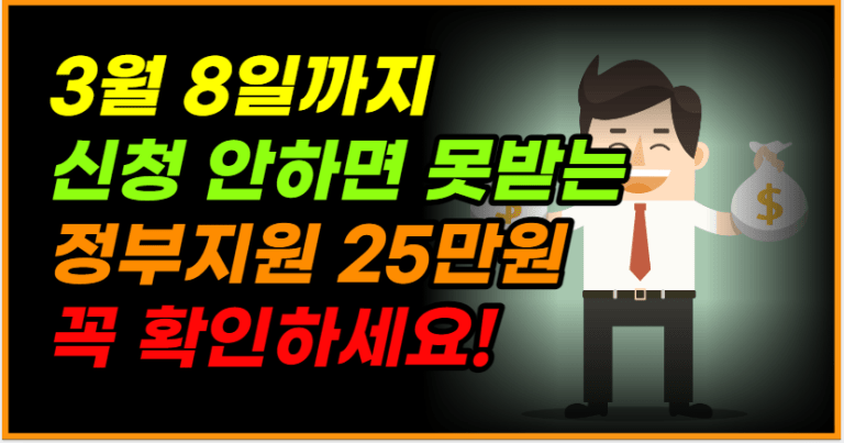 “마감 임박” 3월 8일전에 신청해야 하는 25만원 정부지원금