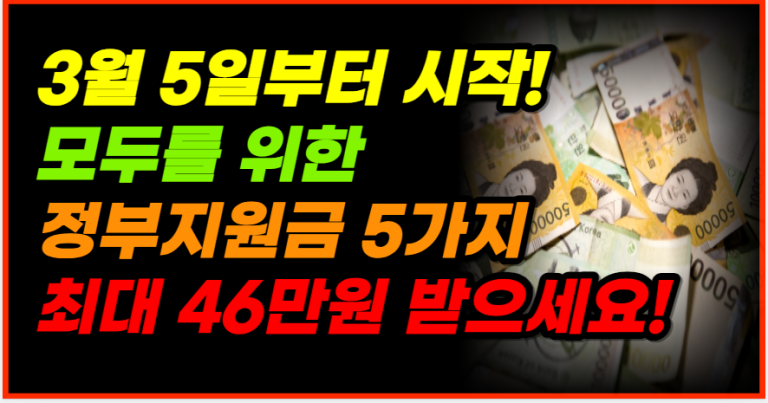 3월 5일 정부 지원금 5개 신청하고 최대 46만원 혜택 받으세요!