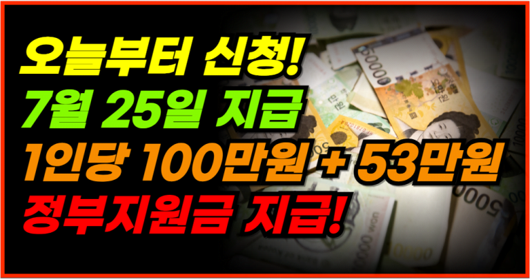 7월 25일, 1인당 100만원 및 53만원 정부지원금 지급 확정!