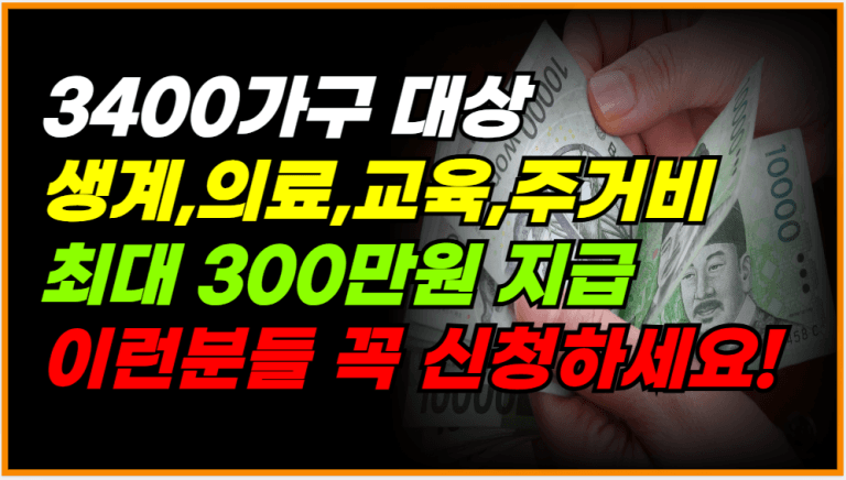 [속보] 3400가구 대상 최대 300만원 지원! 신청 서두르세요