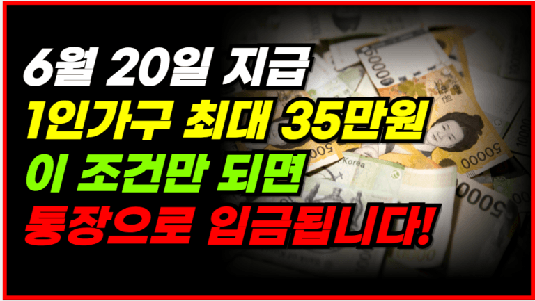정부가 1인가구에 35만원 지급! 6월 20일 통장 입금됩니다
