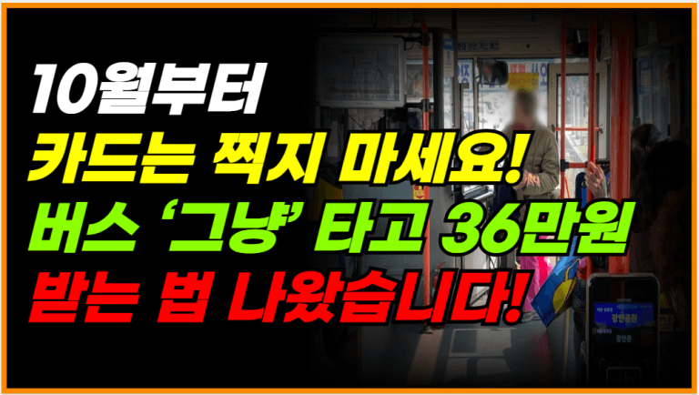 10월부터 버스카드 찍지 마세요! 그냥 타도 36만원 지원금 받습니다