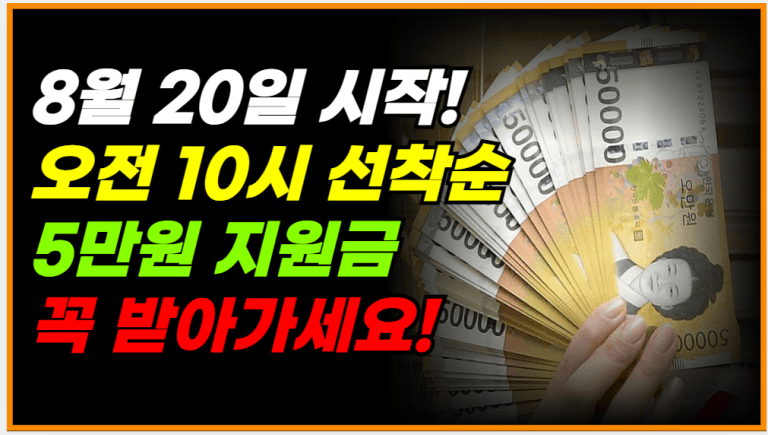 정부 236억 푼다! 8월 20일 5만원 지원금 이렇게 신청하세요!